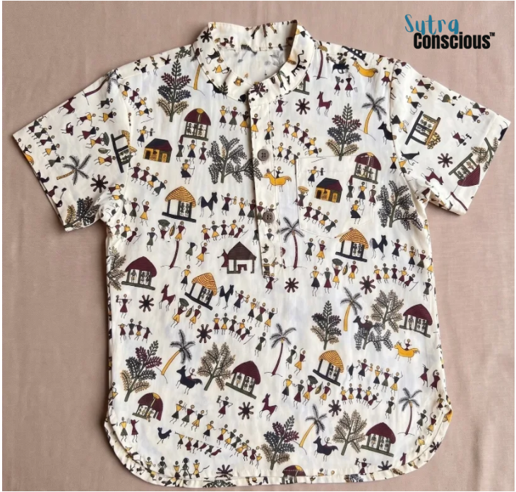 Warli Block Print Kids Short Kurta