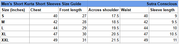 Size guide for Maroon South Cotton Short Kurta